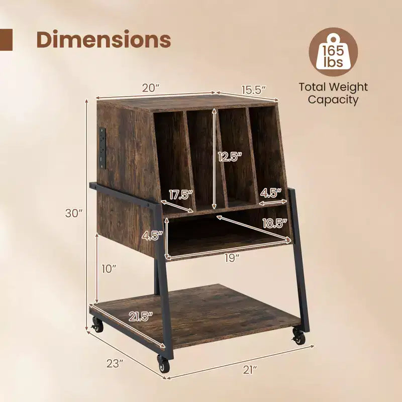 Meuble pour tourne-disque Costway avec station de charge, organisateur de rangement pour disques vinyles, marron rustique/noir
