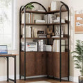 74 Tall 6-Tier L-Shaped Corner Bookshelf with Cabinet, Rustic Storage Bookcase with Doors for Living Room & Home Office, Brown