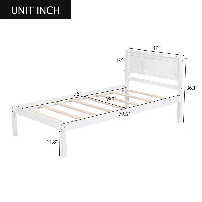 Lit plateforme double FAMYYT avec tête de lit, assemblage facile, blanc