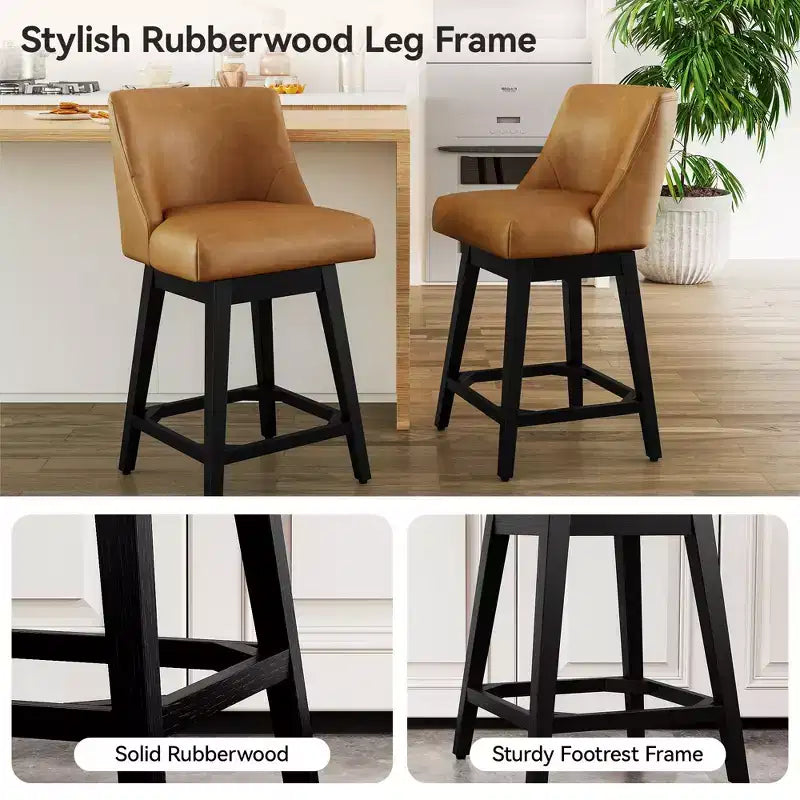 Tabourets de bar à hauteur de comptoir Dyonery en bois avec repose-pieds carré
