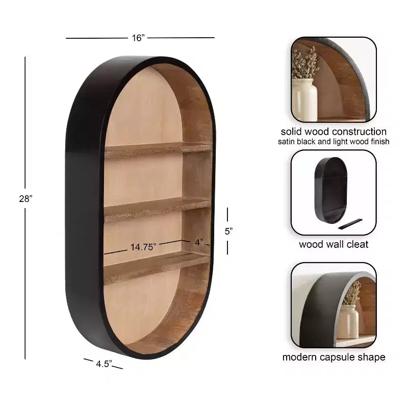 Étagère murale capsule en bois Kate et Laurel Hutton, Naturel, 16x28