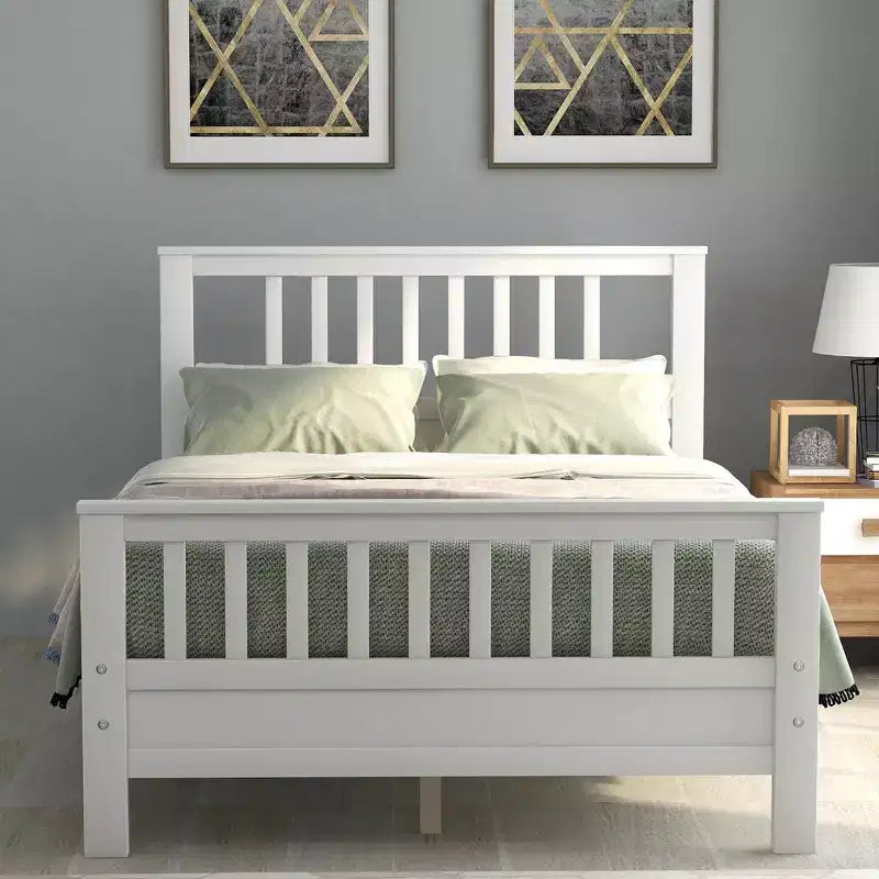 FAMYYT Full Size Wood Platform Bed?With Headboard and Footboard, Easy Assembly, White