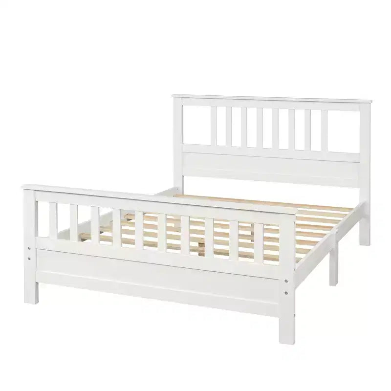FAMYYT Lit plateforme en bois pleine grandeur avec tête et pied de lit, assemblage facile, blanc