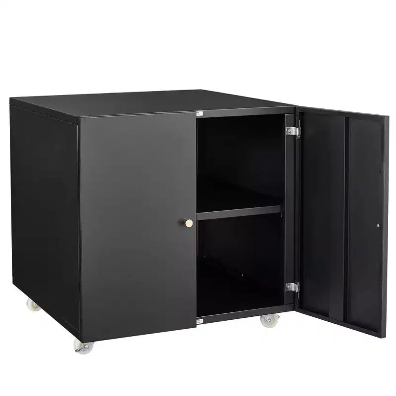 Support d'imprimante robuste sur roulettes, table sous bureau avec portes doubles et armoire de rangement à étagère réglable pour la maison et le bureau