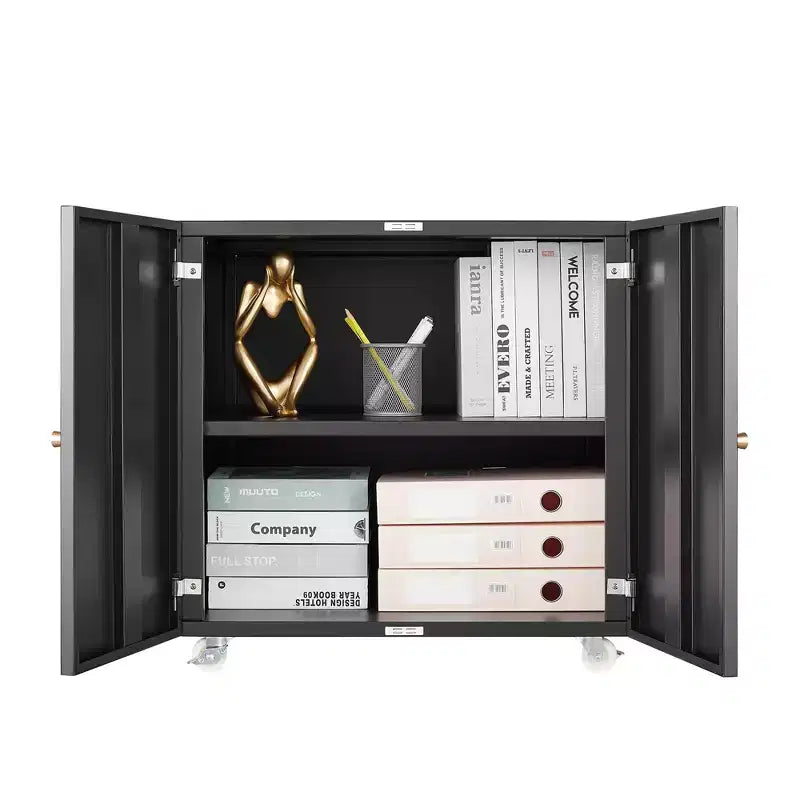 Support d'imprimante robuste sur roulettes, table sous bureau avec portes doubles et armoire de rangement à étagère réglable pour la maison et le bureau
