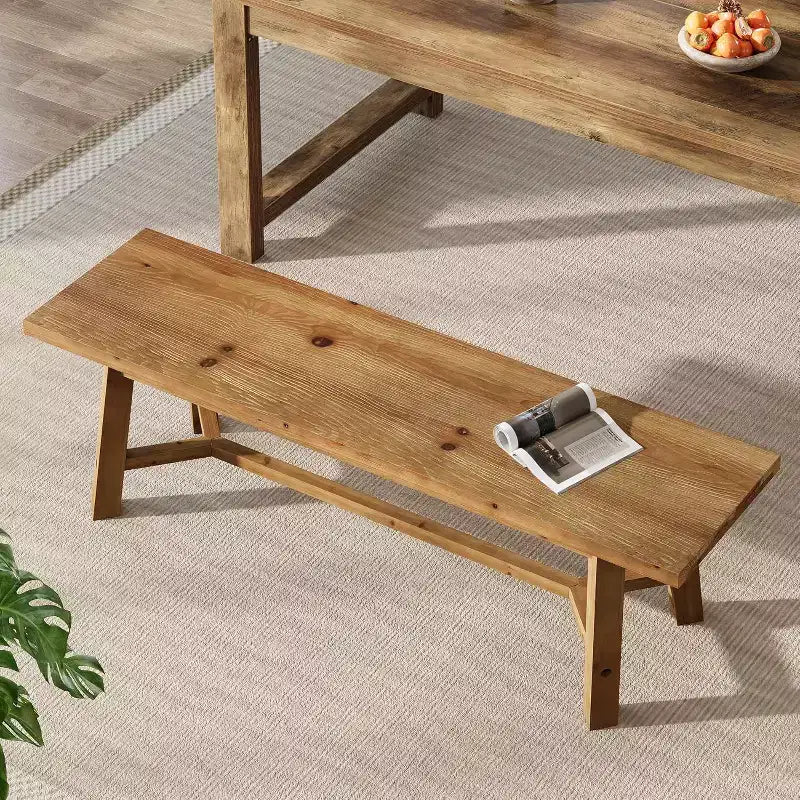 Banc Lantine 55 en bois massif, banc long de style rustique pour entrée, salle à manger, salon, bois massif, marron rustique