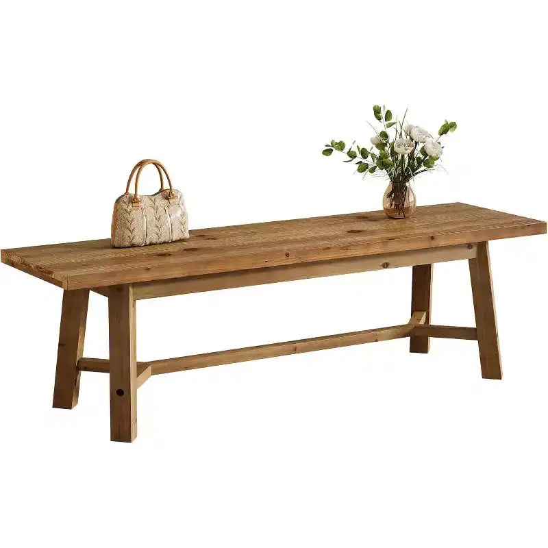 Banc Lantine 55 en bois massif, banc long de style rustique pour entrée, salle à manger, salon, bois massif, marron rustique