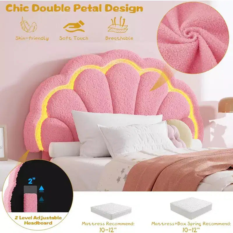 Cadre de lit LED capitonné GuatoWave avec tête de lit chic réglable et tiroir de rangement