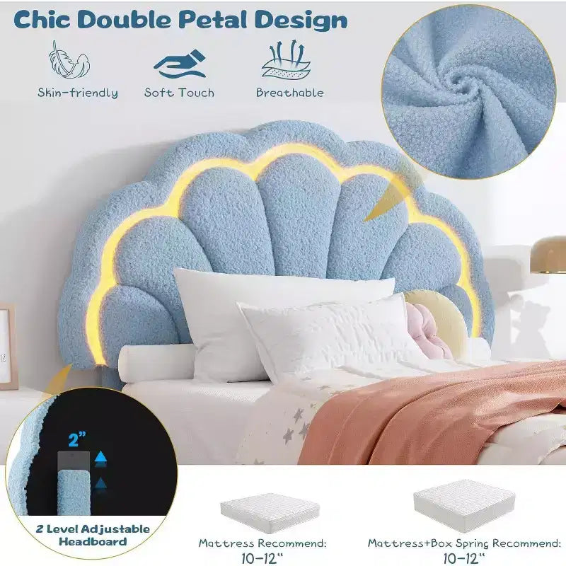 Cadre de lit LED capitonné GuatoWave avec tête de lit chic réglable et tiroir de rangement