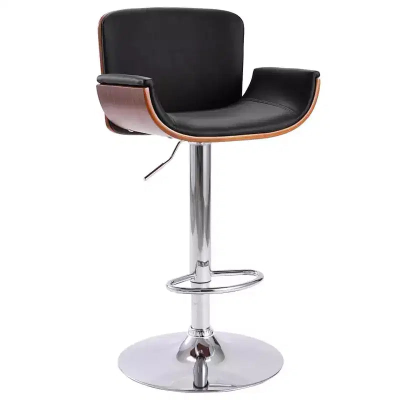 vidaXL Bar Chair Black and dark brown Faux leather, bent wood, chrome metal
