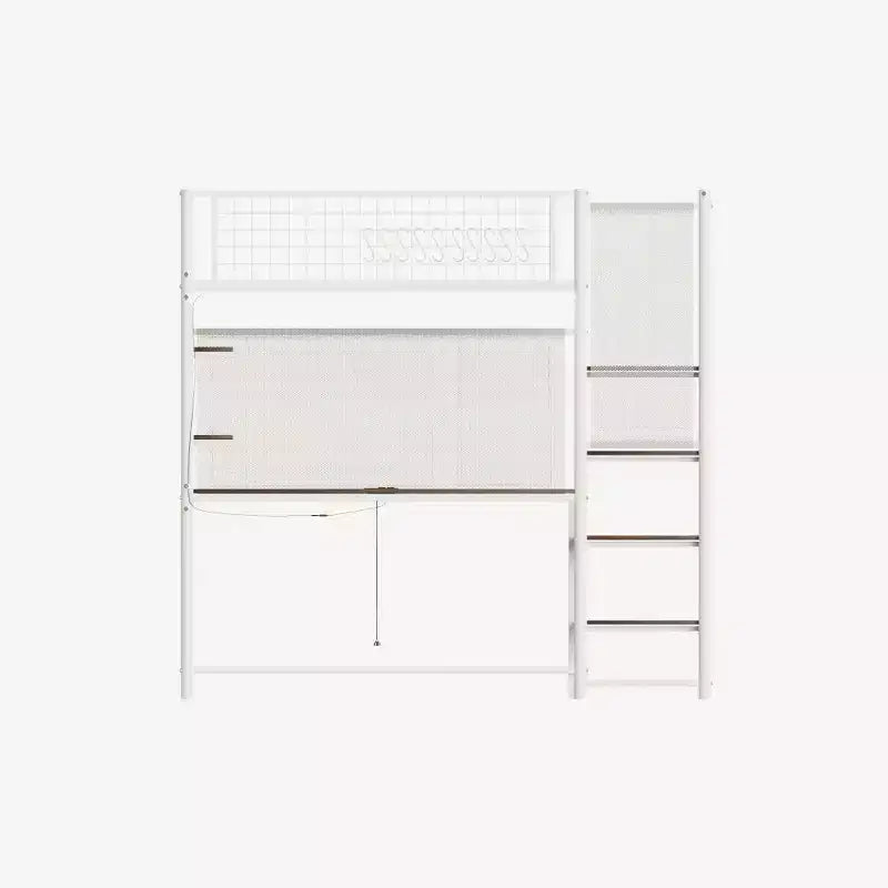 Lit mezzanine Luxystar en métal avec bureau intégré, étagères de rangement et éclairage pour chambre et dortoir,
