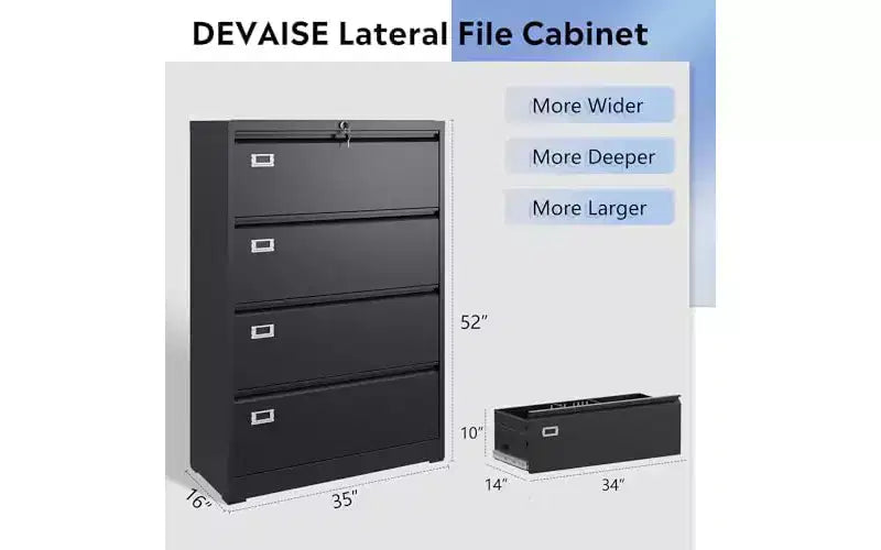 DEXYLLO Classeur latéral 4 tiroirs avec serrure, armoires de classement métalliques pour bureau à domicile