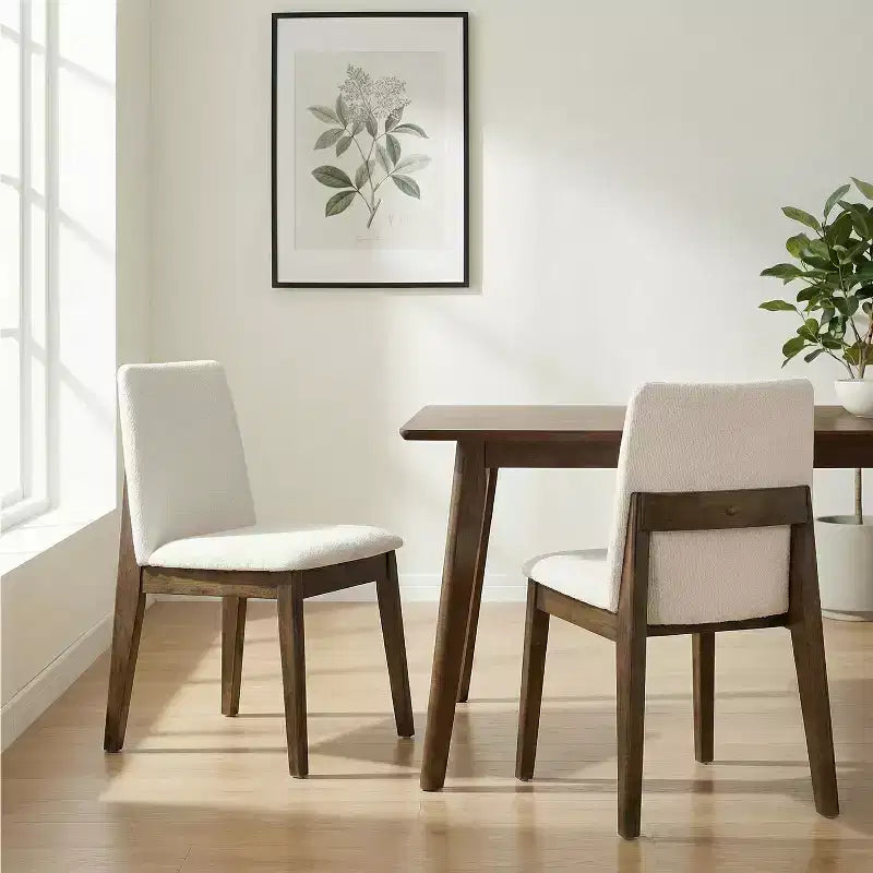 Chaises de salle à manger ModernLuxe, chaises d'appoint sans accoudoirs en bois d'hévéa avec siège rembourré - Lot de 2