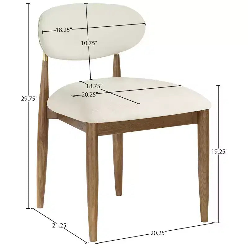 Meridian Furniture Riccio, Chaise de salle à manger latérale rembourrée en tissu performant crème, lot de 2