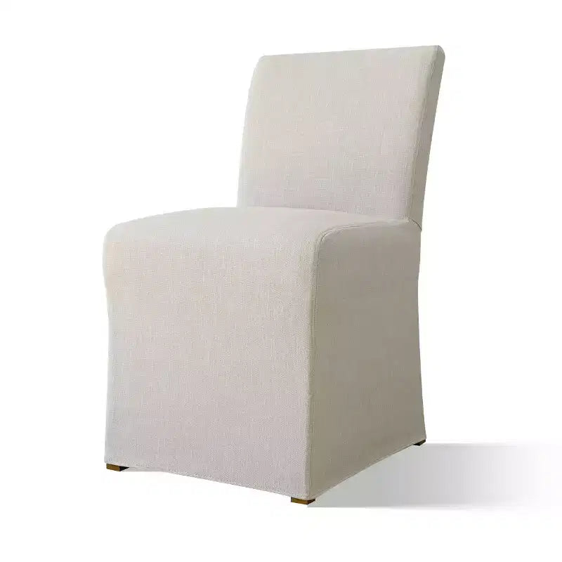 Set of 4 Beige Slipcover Dining Chairs, Modern Farmhouse Performance Textured Linen Parson Chairs with Skirted Design - Panipeachy