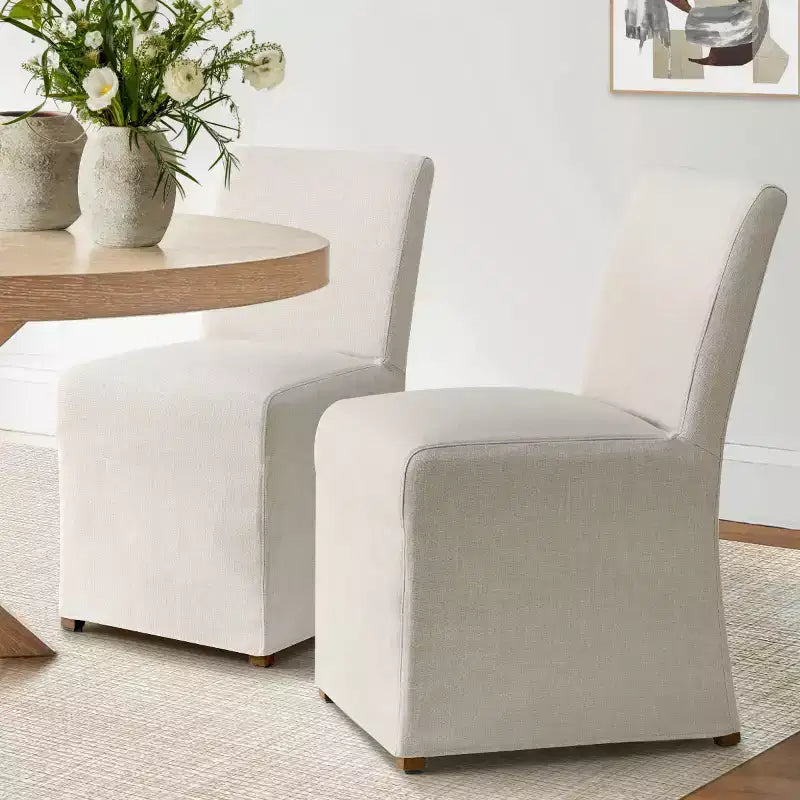 Lot de 4 chaises de salle à manger déhoussables beiges, chaises Parsons modernes de style campagnard en lin texturé avec jupe – Panipeachy