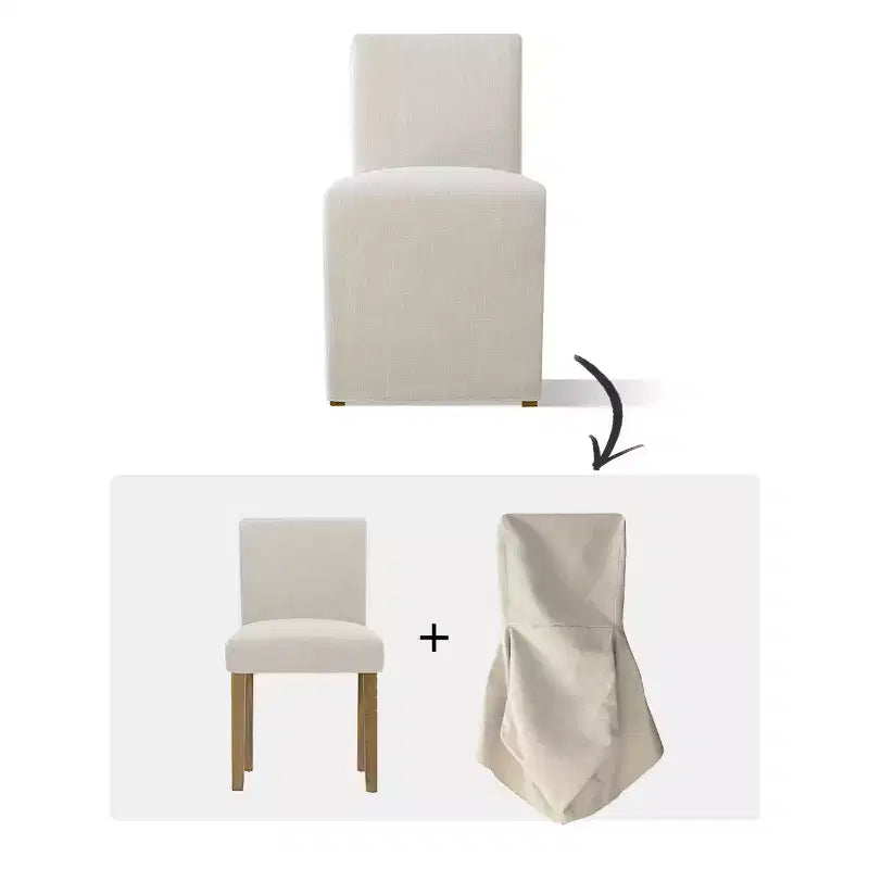 Lot de 4 chaises de salle à manger déhoussables beiges, chaises Parsons modernes de style campagnard en lin texturé avec jupe – Panipeachy
