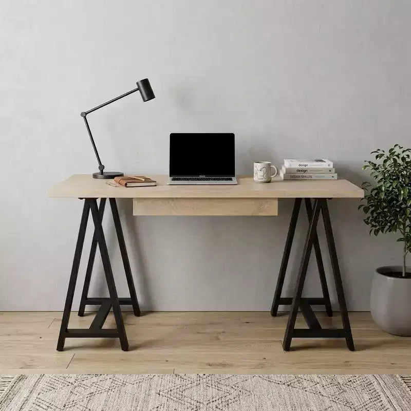 HomeRoots Bureau de direction ivoire et noir en bois massif, 60 pouces