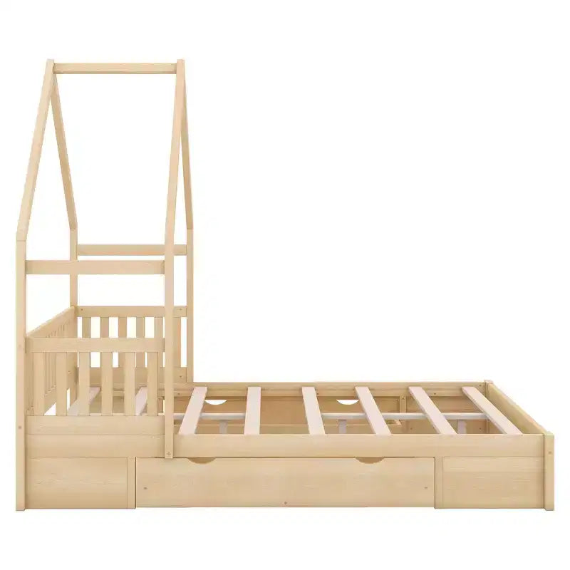 Lit en bois queen size FAMYYT?Avec garde-corps, 2 tiroirs, assemblage facile