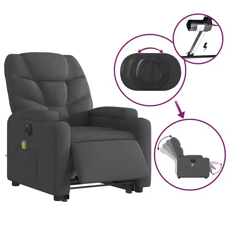 vidaXL Fauteuil inclinable de massage avec fonction releveur Gris clair