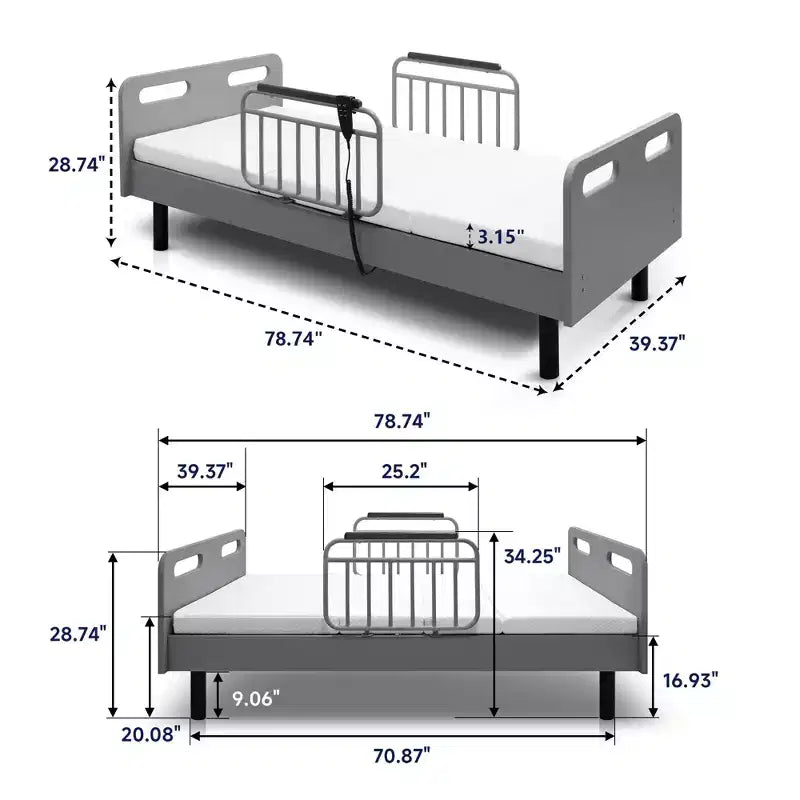 Lit d'hôpital réglable GDFStudio Aubin avec matelas en mousse à mémoire de forme
