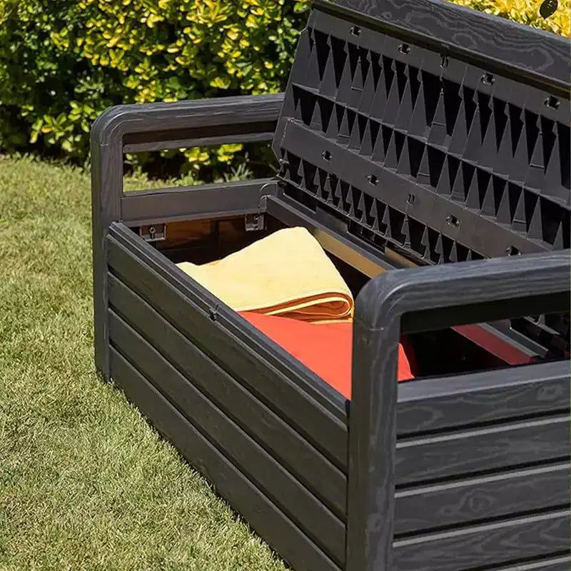Toomax Foreverspring Coffre Banc 265 L en anthracite résistant aux intempéries et aux UV pour meubles de terrasse, de piscine et rangement extérieur