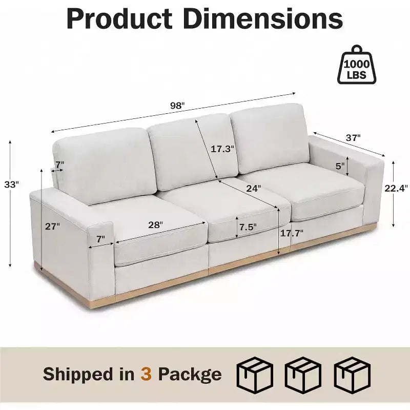 Canapé modulable Dyonery Deep Seat pour salon, structure en bois massif, coussins à ressorts, housses amovibles, assemblage facile pour petits espaces