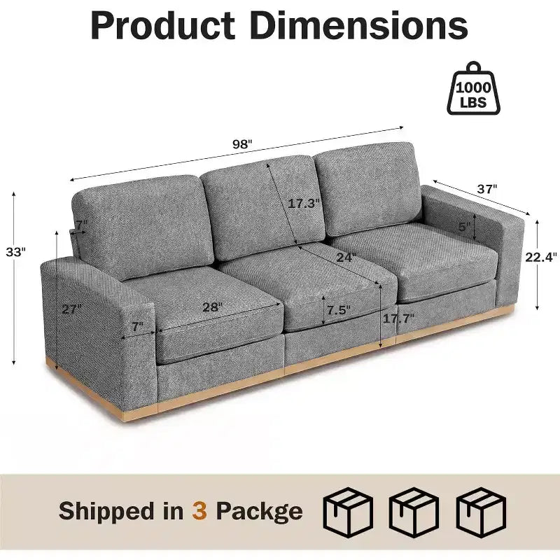 Canapé modulable Dyonery Deep Seat pour salon, structure en bois massif, coussins à ressorts, housses amovibles, assemblage facile pour petits espaces