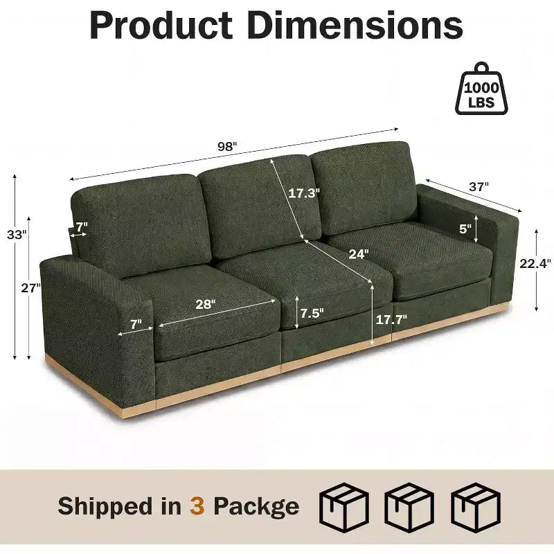 Canapé modulable Dyonery Deep Seat pour salon, structure en bois massif, coussins à ressorts, housses amovibles, assemblage facile pour petits espaces