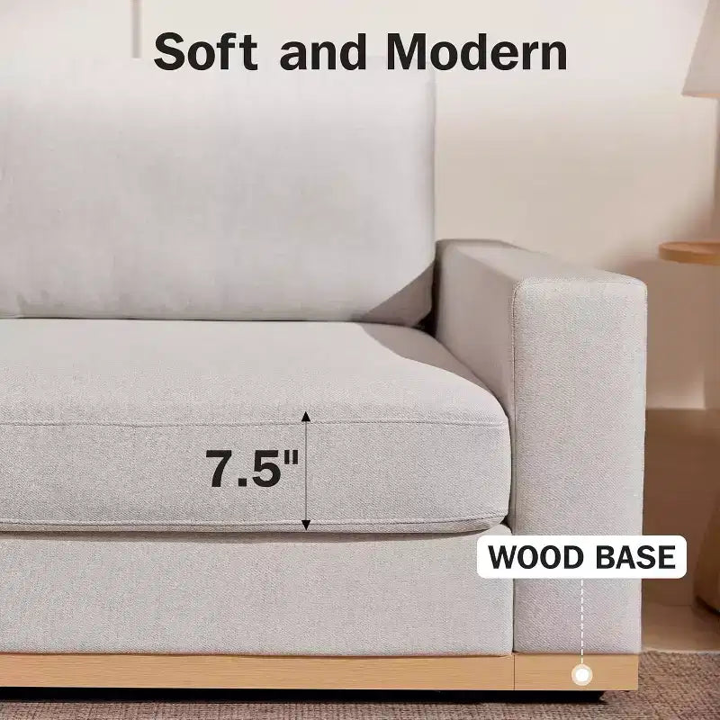 Canapé modulable Dyonery Deep Seat pour salon, structure en bois massif, coussins à ressorts, housses amovibles, assemblage facile pour petits espaces