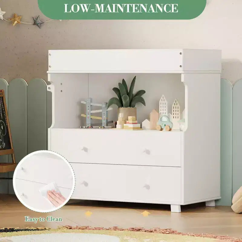 Commode à langer avec 2 tiroirs, commode moderne pour chambre d'enfant avec espace de rangement ouvert, table à langer pour chambre à coucher, chambre d'enfant, blanc