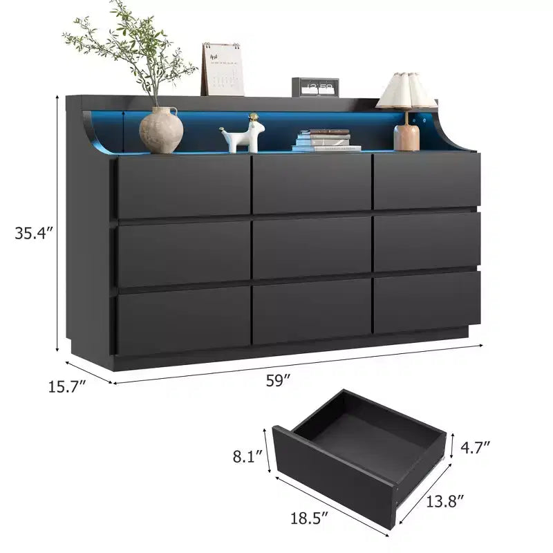 Commode à 9 tiroirs, Commodes et chiffonniers modernes avec dispositif anti-basculement pour chambre à coucher et salon