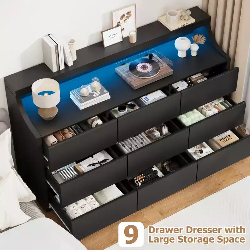 Commode à 9 tiroirs, Commodes et chiffonniers modernes avec dispositif anti-basculement pour chambre à coucher et salon