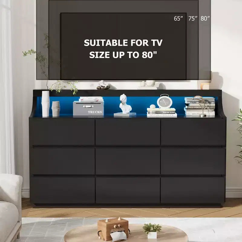 Commode à 9 tiroirs, Commodes et chiffonniers modernes avec dispositif anti-basculement pour chambre à coucher et salon