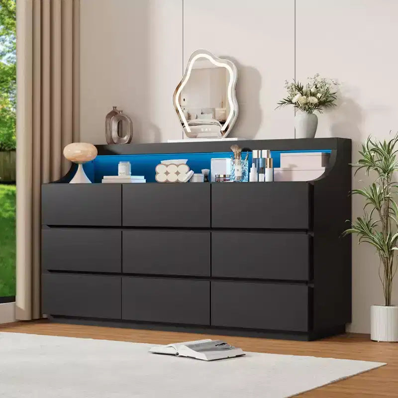Commode à 9 tiroirs, Commodes et chiffonniers modernes avec dispositif anti-basculement pour chambre à coucher et salon