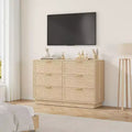 6 Drawer Rattan Dresser for Bedroom, Natural Wood Chest of Drawers with Integrated Legs, Rattan Dresser for Hallway, Entryway and Closet