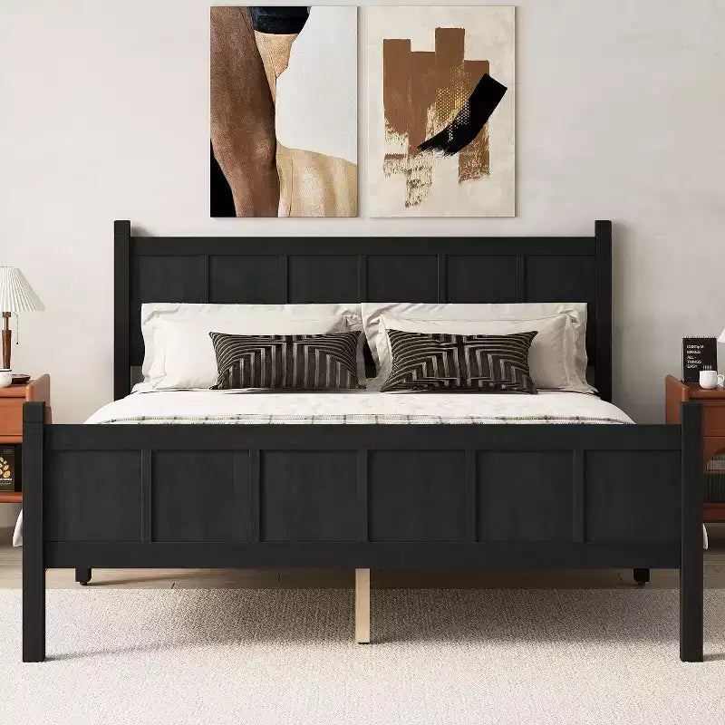FAMYYT Queen Size Flat Panel Bed With Headboard & Footboard, Easy Assembly