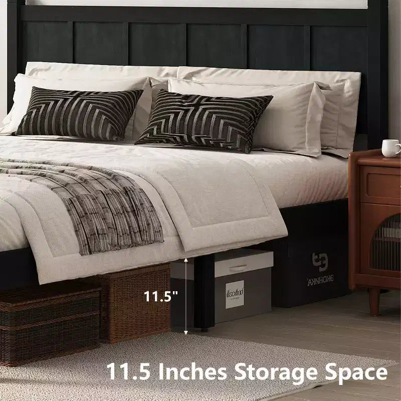 Lit Queen Size plat FAMYYT avec tête de lit et pied de lit, montage facile