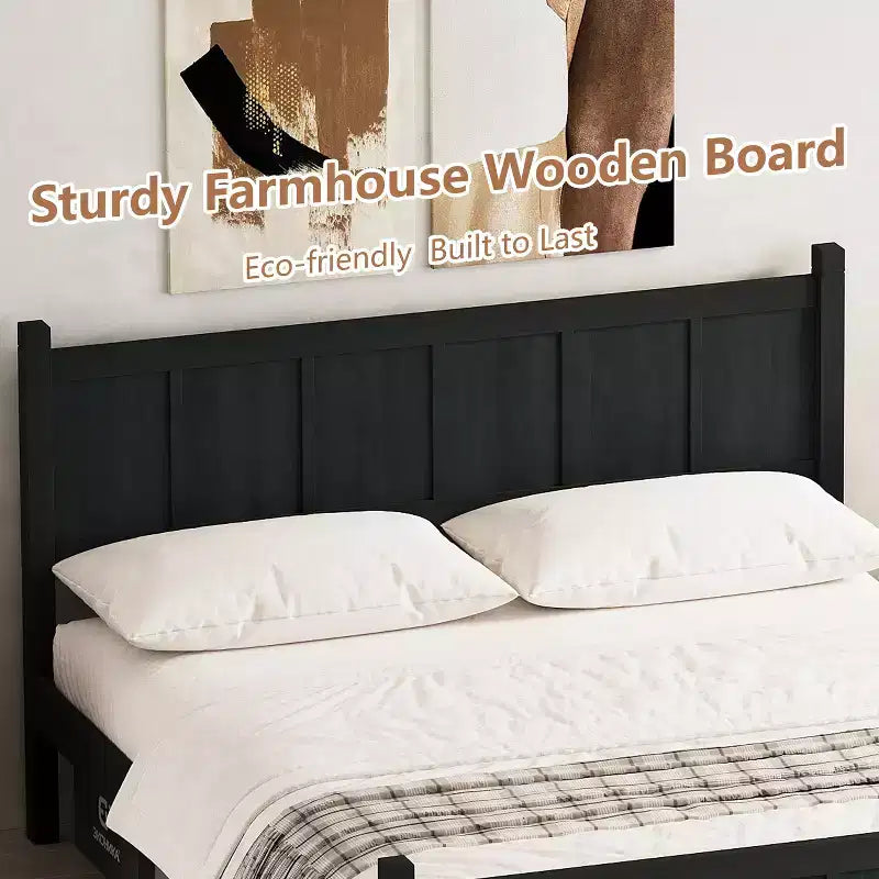 Lit Queen Size plat FAMYYT avec tête de lit et pied de lit, montage facile