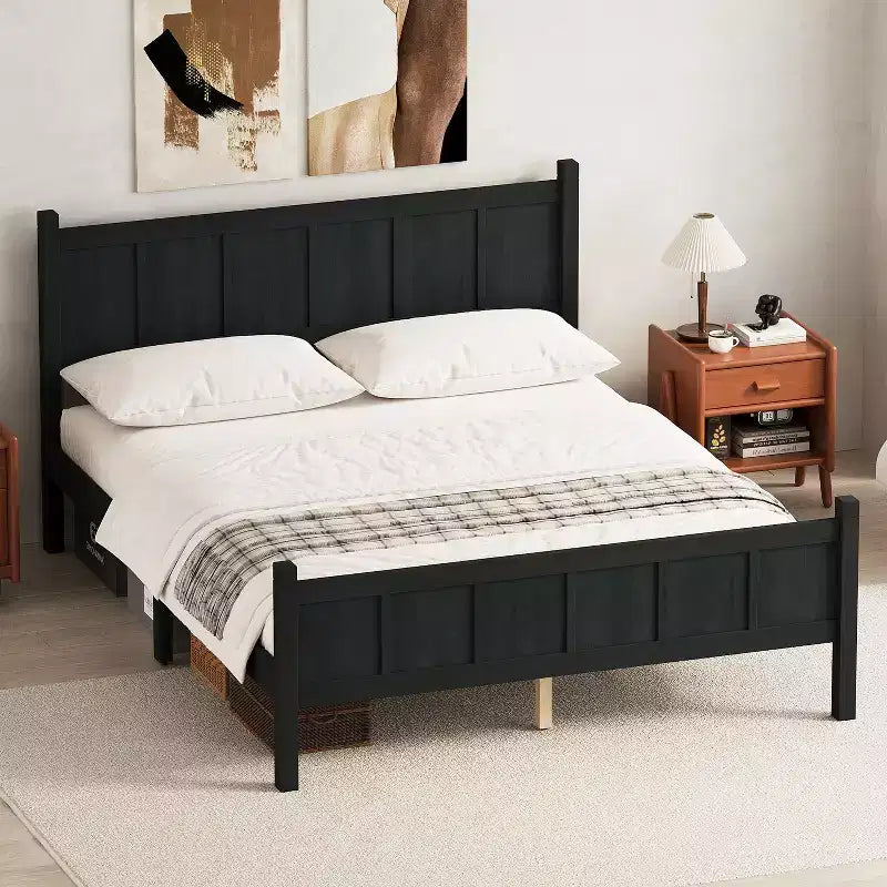 Lit Queen Size plat FAMYYT avec tête de lit et pied de lit, montage facile