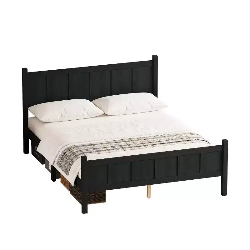 Lit Queen Size plat FAMYYT avec tête de lit et pied de lit, montage facile