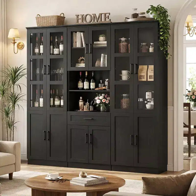 Ensemble de 3 meubles de cuisine avec portes vitrées, bibliothèque de rangement avec tiroir