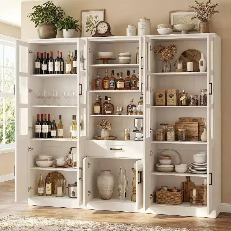 Ensemble de 3 meubles de cuisine avec portes vitrées, bibliothèque de rangement avec tiroir