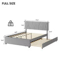 Queen Upholstered Bed Frame with Twin Size Trundle Bed, Platform Bed with Headboard, Wood Slat Support, 800lb Weight Capacity