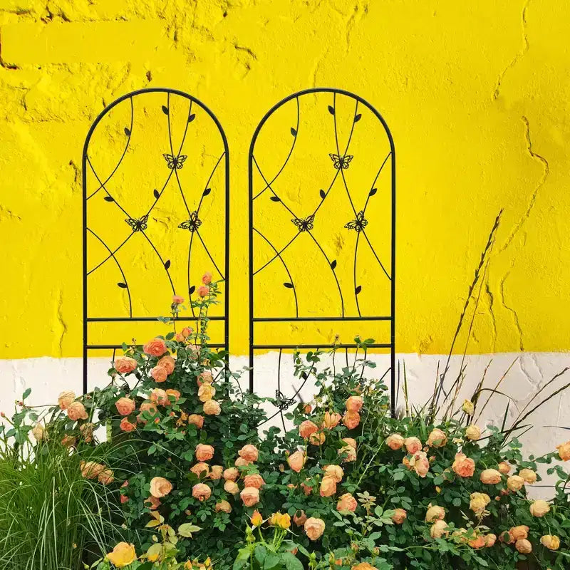 MAYEERTY Lot de 2 treillis de jardin métalliques 180x50 cm - Antirouille, décor papillon noir, pour plantes grimpantes d'extérieur