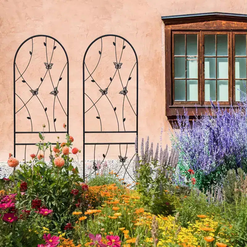 MAYEERTY Lot de 2 treillis de jardin métalliques 180x50 cm - Antirouille, décor papillon noir, pour plantes grimpantes d'extérieur