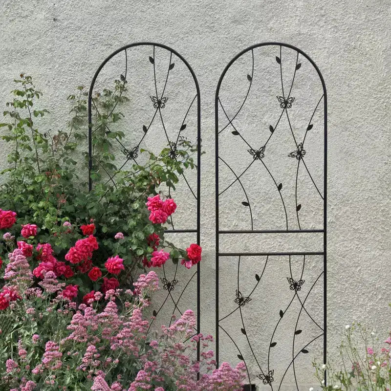 MAYEERTY Lot de 2 treillis de jardin métalliques 180x50 cm - Antirouille, décor papillon noir, pour plantes grimpantes d'extérieur