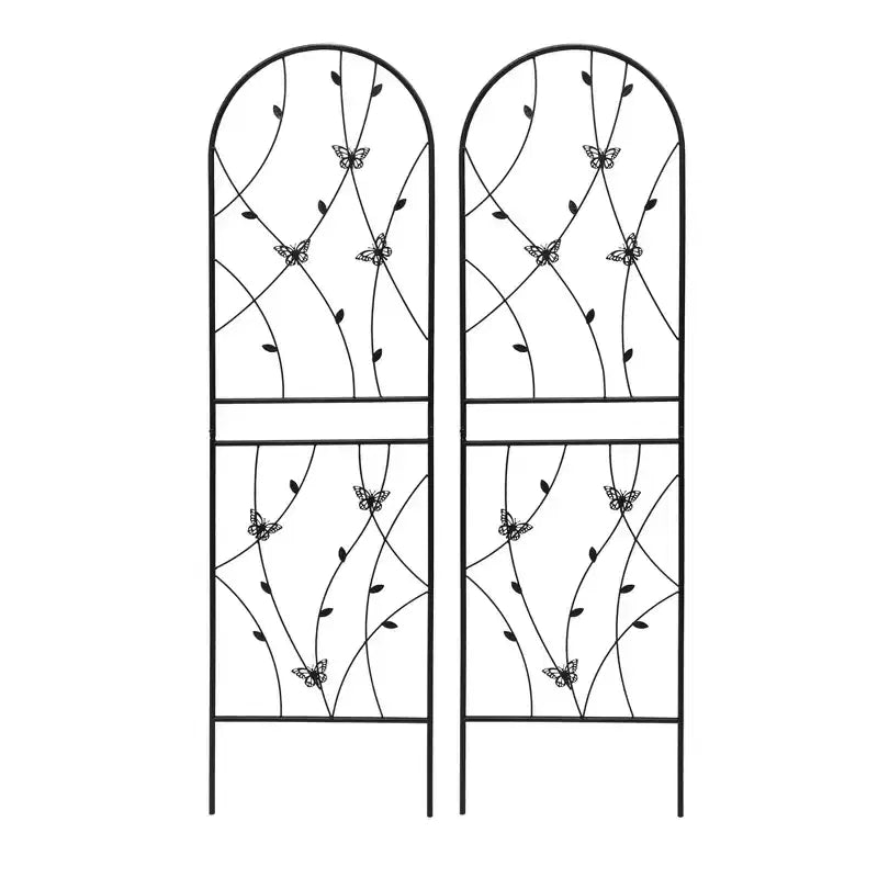 MAYEERTY Lot de 2 treillis de jardin métalliques 180x50 cm - Antirouille, décor papillon noir, pour plantes grimpantes d'extérieur