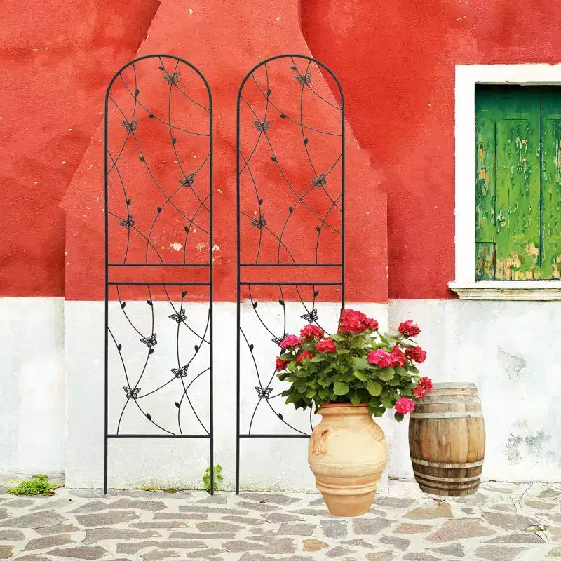 MAYEERTY Lot de 2 treillis de jardin métalliques 180x50 cm - Antirouille, décor papillon noir, pour plantes grimpantes d'extérieur