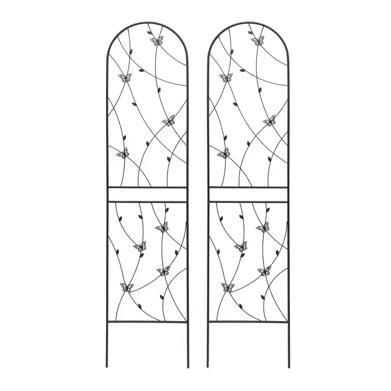 MAYEERTY Lot de 2 treillis de jardin métalliques 180x50 cm - Antirouille, décor papillon noir, pour plantes grimpantes d'extérieur